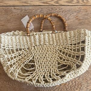 Nordstrom Natural Woven Tote with Bamboo Handles - Flaw present